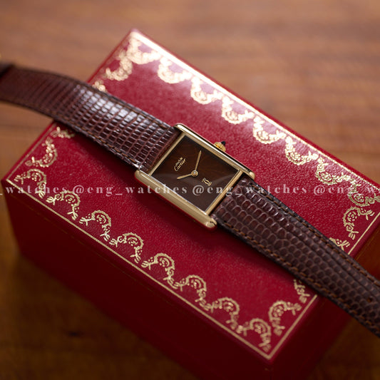 Cartier Tank Must de Cartier Vermeil "Turtle Shell" Brown Wood Dial